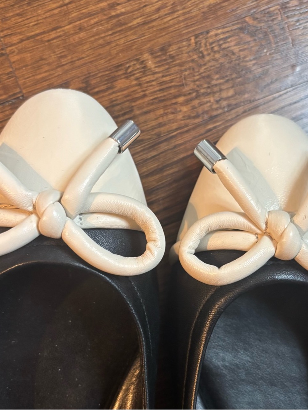Worn once! Vince Camuto Black & Cream Ballet Flats -Bow Detail Silver accents - Picture 2 of 8
